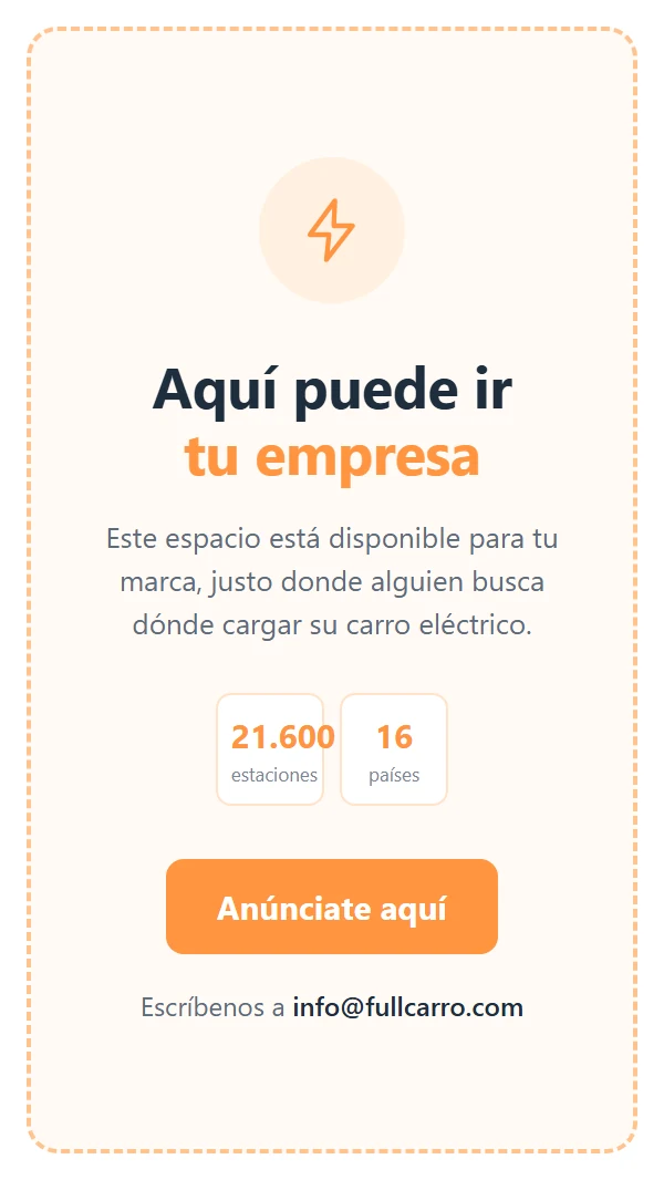 Espacio publicitario disponible: aquí puede ir tu empresa, con 21.600 estaciones y 16 países, y botón para anunciarse escribiendo a info@fullcarro.com